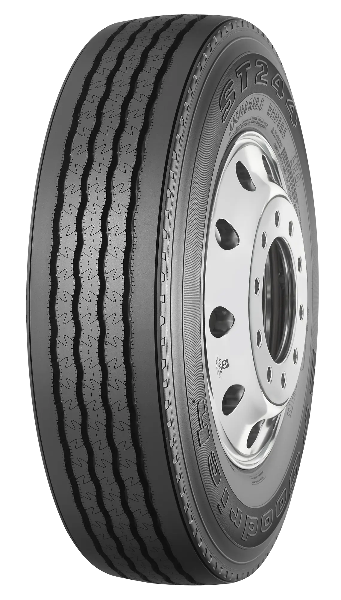 Rendered 3/4 view of a BFGoodrich ST244 tire