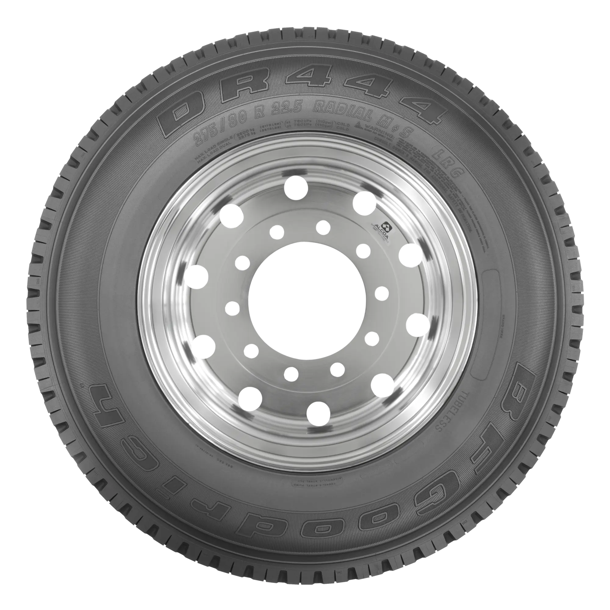 Rendered sidewall view of a BFGoodrich DR444 tire