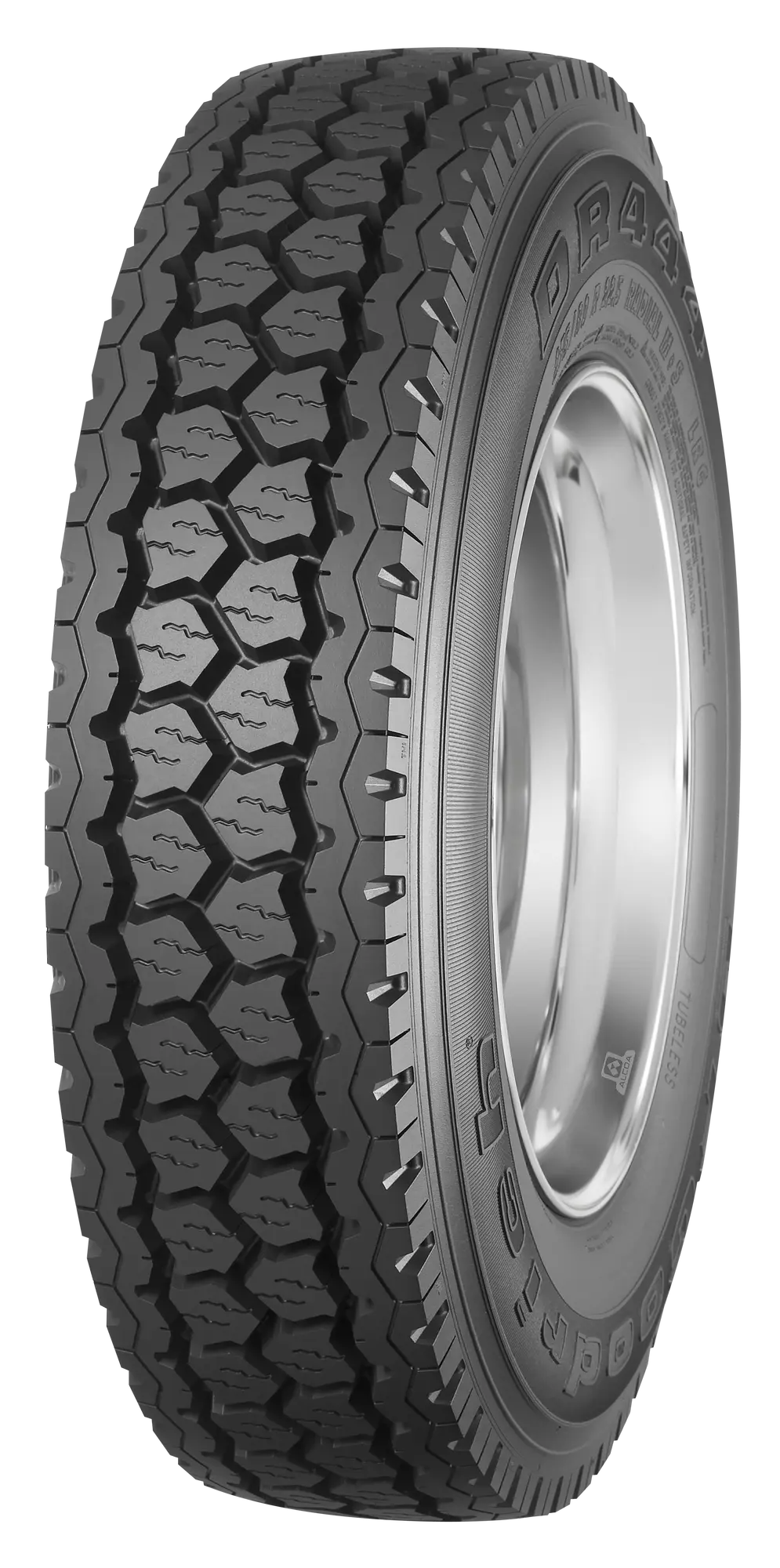 Rendered 3/4 view of a BFGoodrich DR444 tire