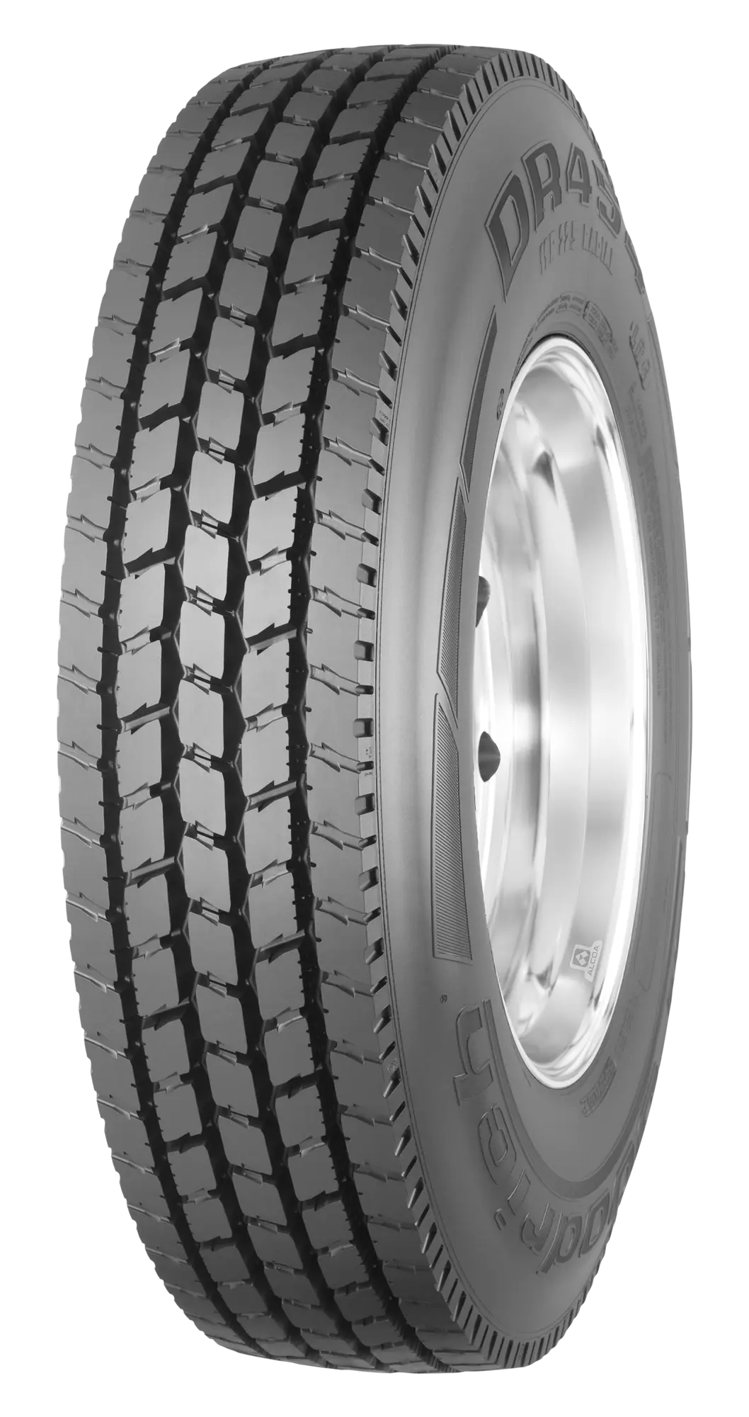 Rendered 3/4 view of a BFGoodrich DR454 tire